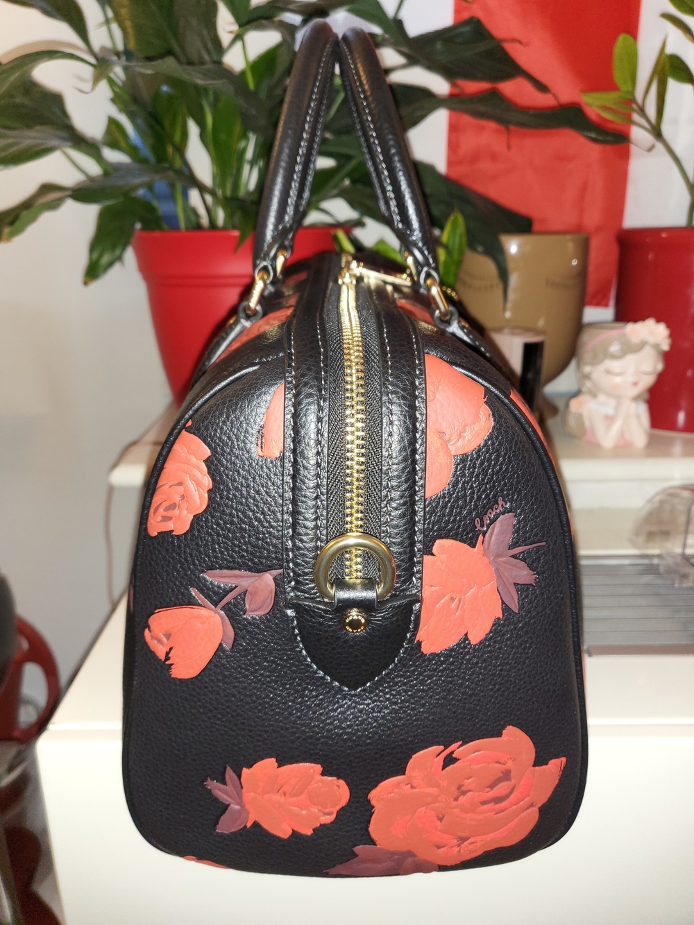 Coach Large Black Rowan Satchel with Red Rose Print - NWOT - Picture 2 of 7